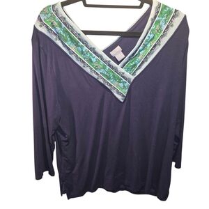 Chico's Sz. Xlarge Navy Double V Neck Shirt